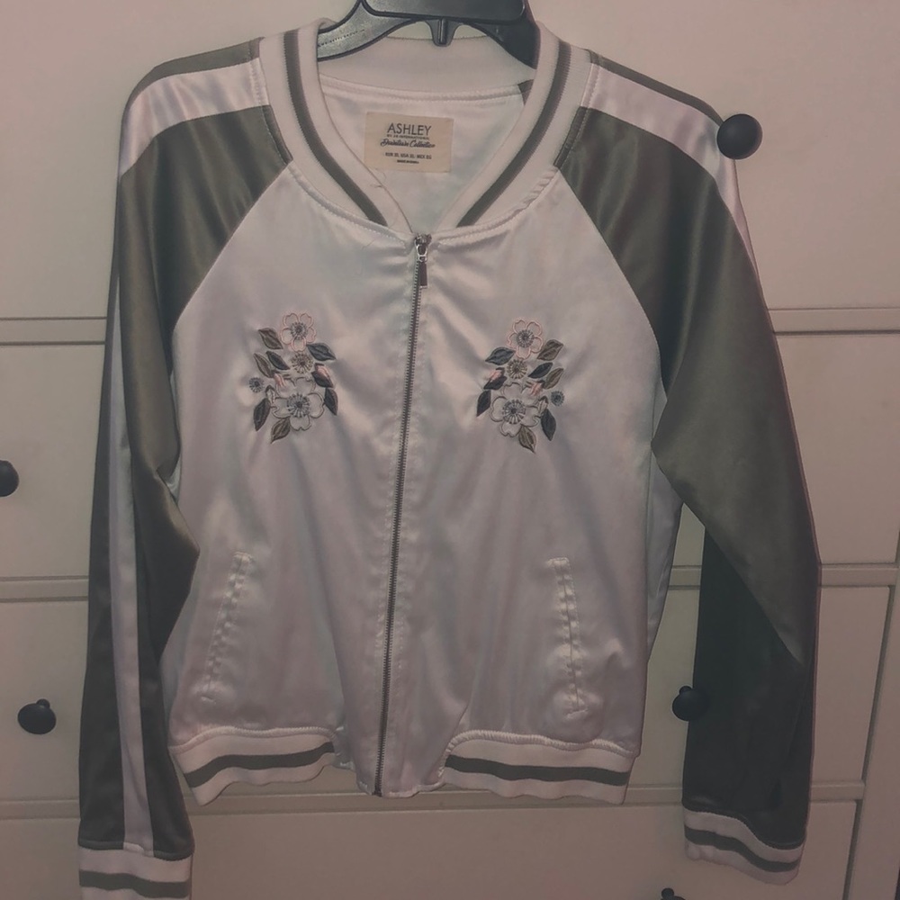 Flower Embroidery Bomber Jacket